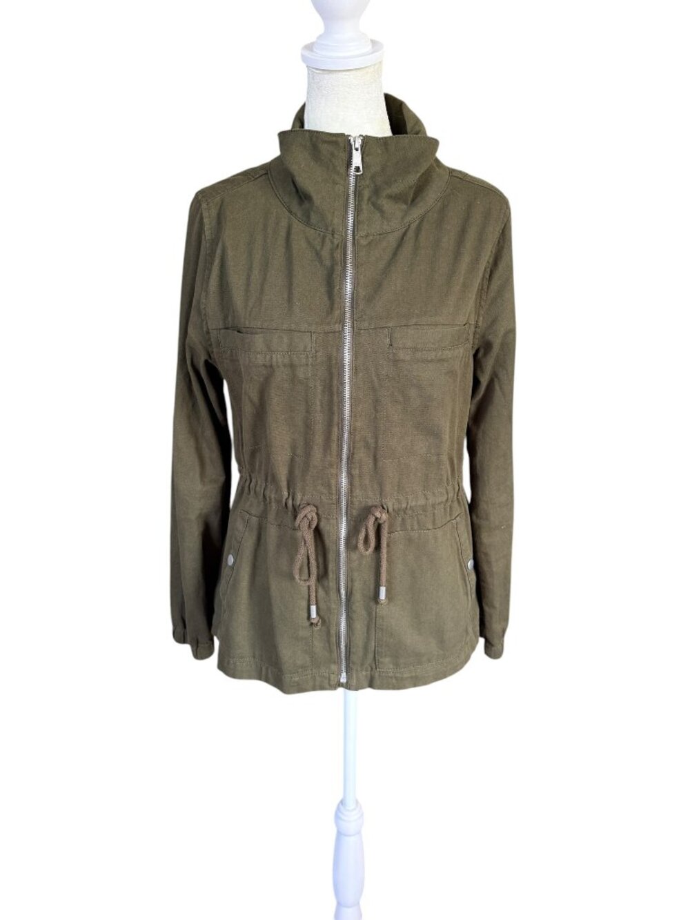 Old Navy women's utility jacket long sleeve zip up green drawstring waist S